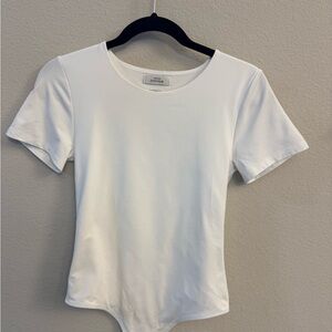 Babaton White Fitted Short Sleeve Bodysuit